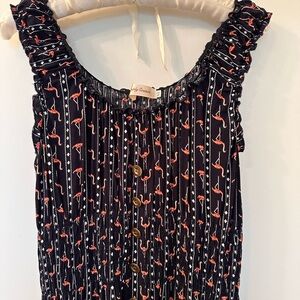Simply Couture Navy Flamingo Peasant Dress. Size XL